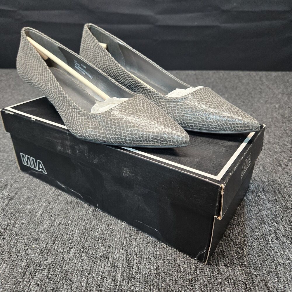 MIA Lily Gray Snakeskin Slip‑On Heels Pointed Toe Women’s 8.5 Career C16667